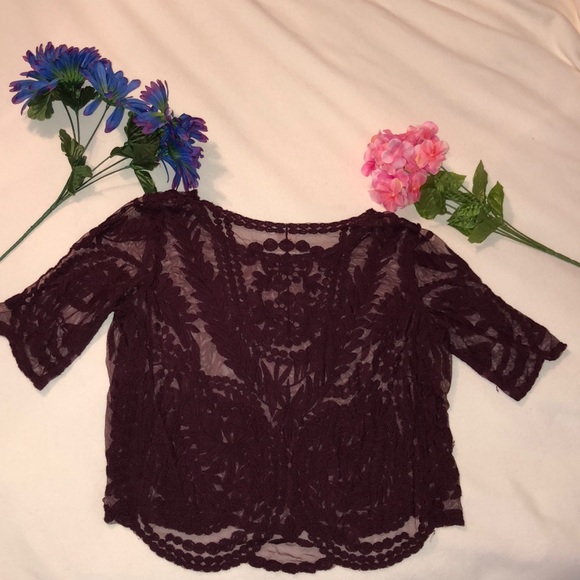 Maroon Mesh Cropped Blouse - Picture 2 of 2